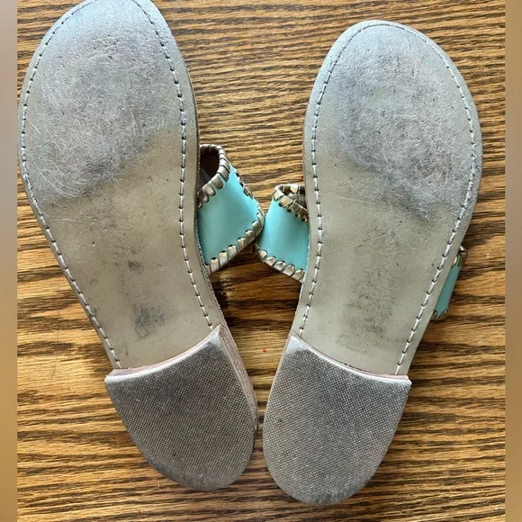 Jack Rogers Aqua With Gold Trim Floral Flip Flop Sandals Size 8 - Picture 5 of 9